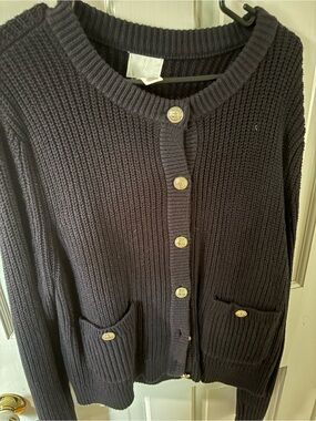 H&M Navy Ribbed Cardigan with Gold Buttons
